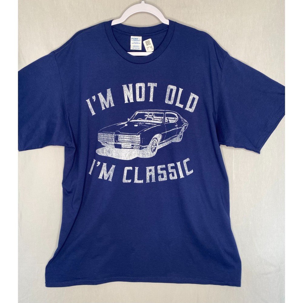 💎Port & Co Royal Blue Tee Shirt "I'm Not Old I'm Classic" Car Graphic  Size 2XL
